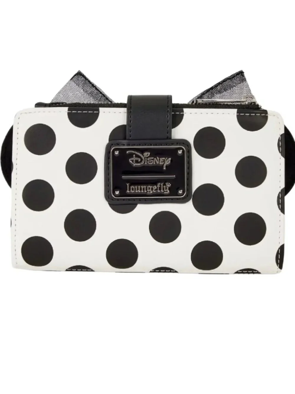 Loungefly Disney Minnie Mouse Polka Dot Pearl Wallet Black White Bow Accent New